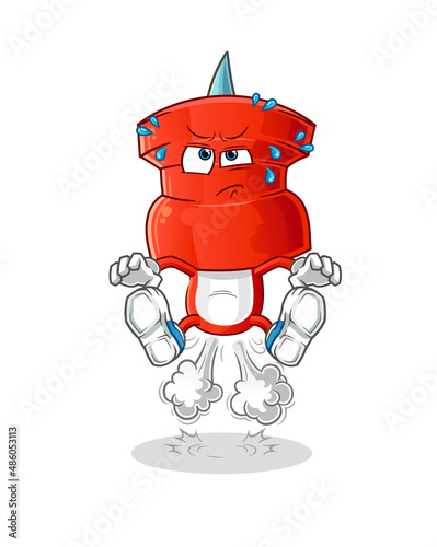 push pin head cartoon fart jumping illustration. character vector