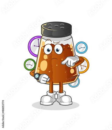 pepper powder with wristwatch cartoon. cartoon mascot vector