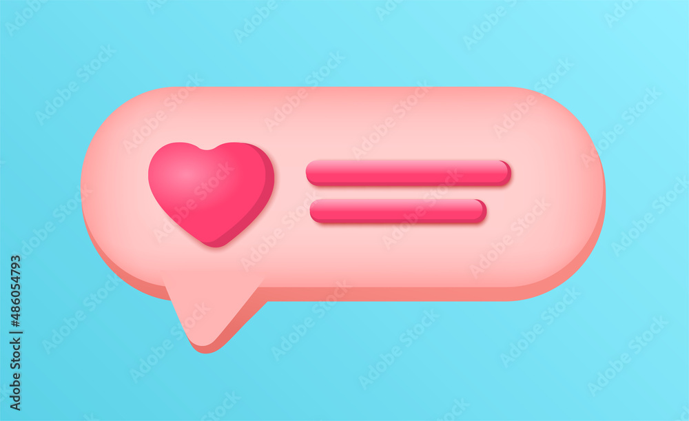 3d cloud with message. Vector illustration. Message banner with heart symbol. Design element for social media communication