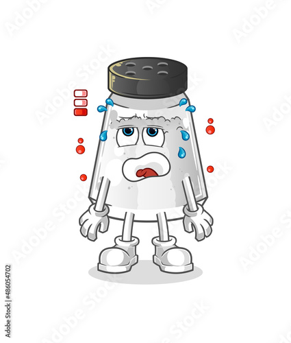 salt shaker low battery mascot. cartoon vector