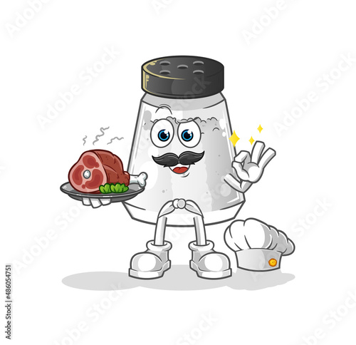 salt shaker chef with meat mascot. cartoon vector