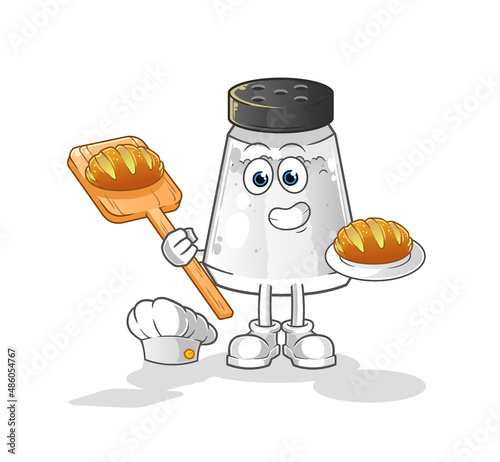 salt shaker baker with bread. cartoon mascot vector