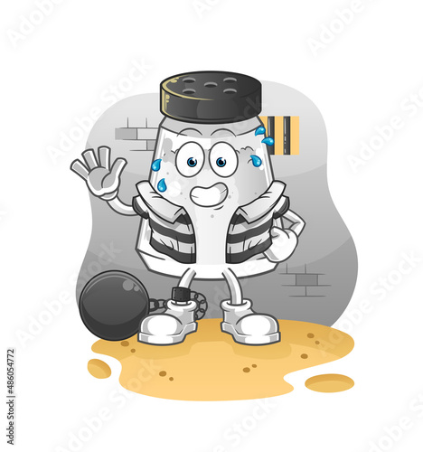 salt shaker criminal in jail. cartoon character