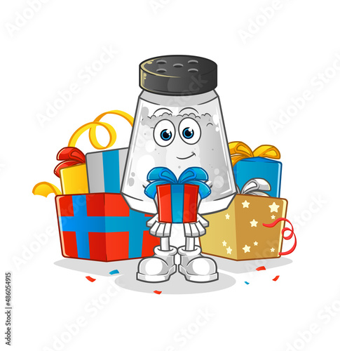 salt shaker give gifts mascot. cartoon vector