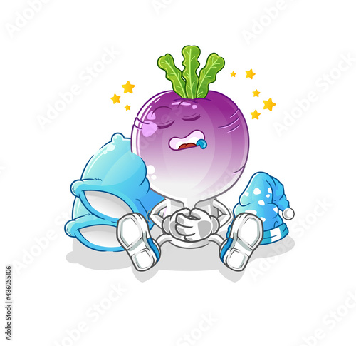 turnip head cartoon sleeping character. cartoon mascot vector