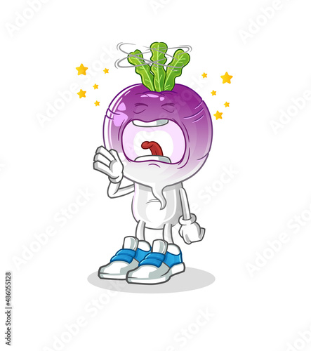 turnip head cartoon yawn character. cartoon mascot vector