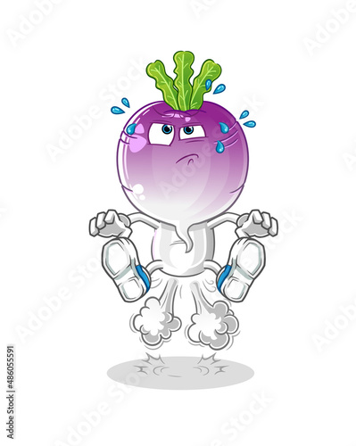 turnip head cartoon fart jumping illustration. character vector