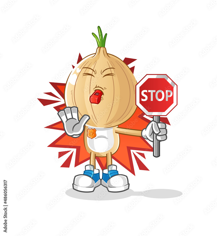 Fototapeta premium garlic head cartoon holding stop sign. cartoon mascot vector