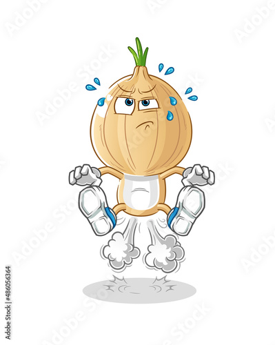 garlic head cartoon fart jumping illustration. character vector