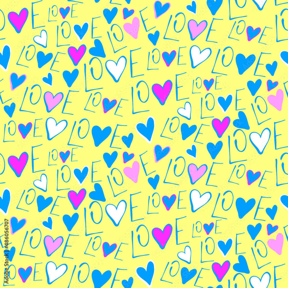 Fototapeta premium Vector seamless love symbol pattern, with stylish hearts and word 