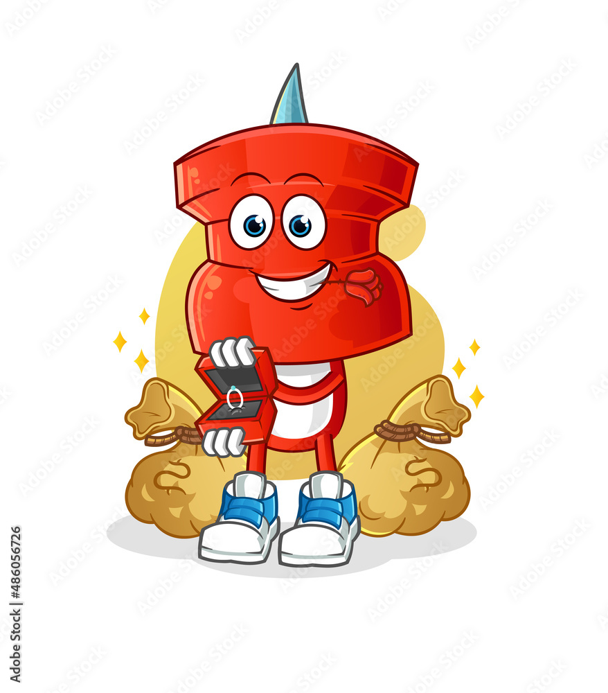 Fototapeta premium push pin head cartoon propose with ring. cartoon mascot vector