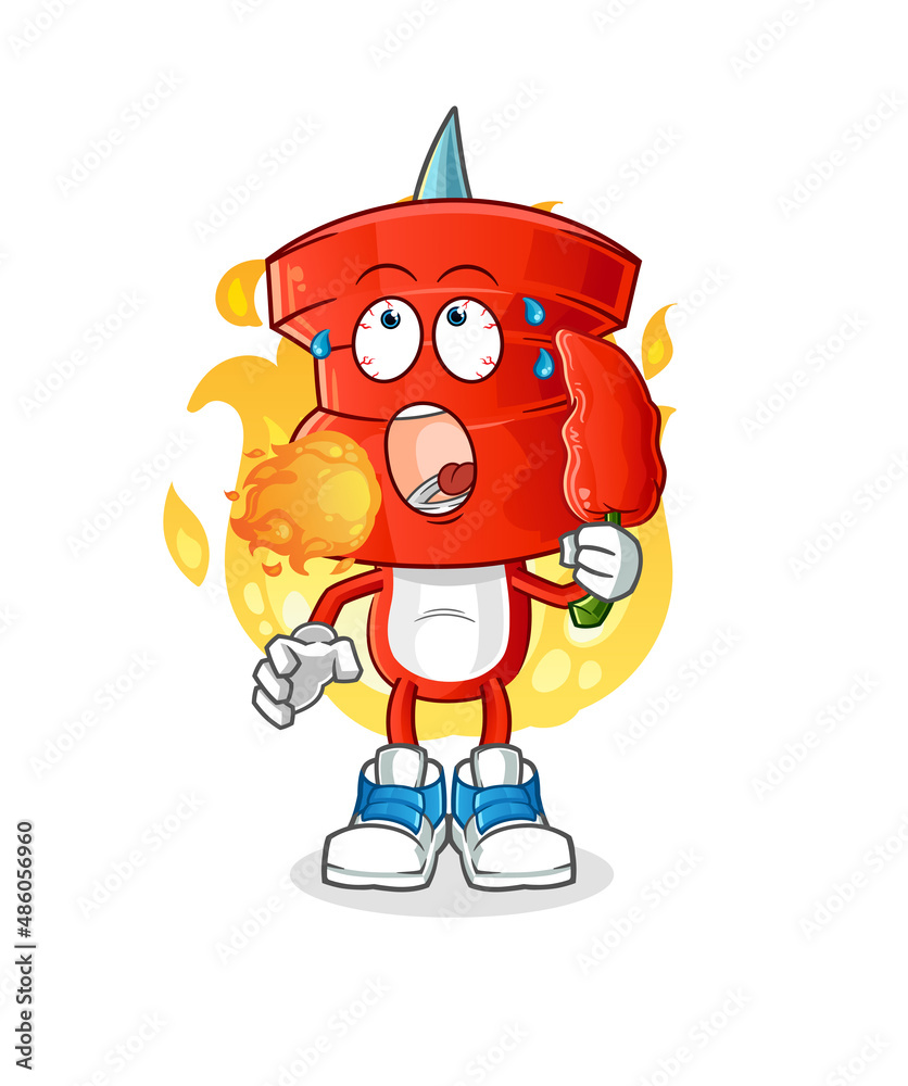 Fototapeta premium push pin head cartoon eat hot chilie mascot. cartoon vector