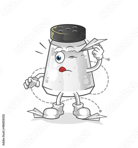 salt shaker with paper plane character. cartoon mascot vector