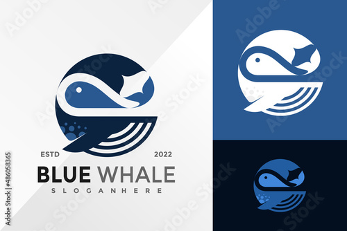 Whale Sea Logo Design Vector illustration template