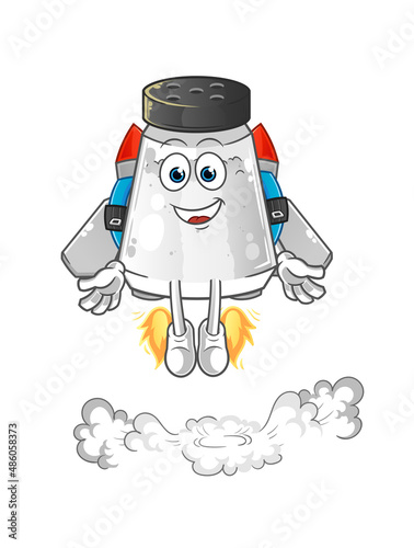 salt shaker with jetpack mascot. cartoon vector