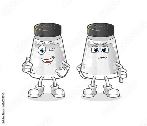 salt shaker thumbs up and thumbs down. cartoon mascot vector