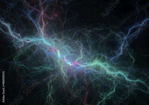 Blue fractal lightning background, electrical abstract