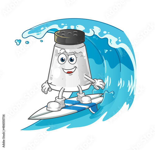 salt shaker surfing character. cartoon mascot vector