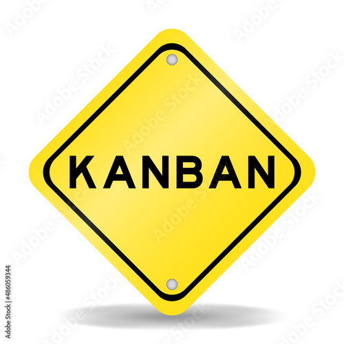 Yellow color transportation sign with word kanban on white background