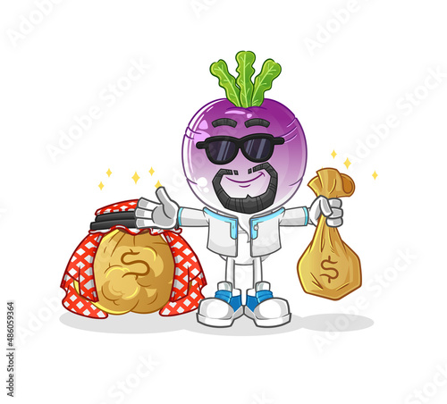 turnip head cartoon rich arabian mascot. cartoon vector