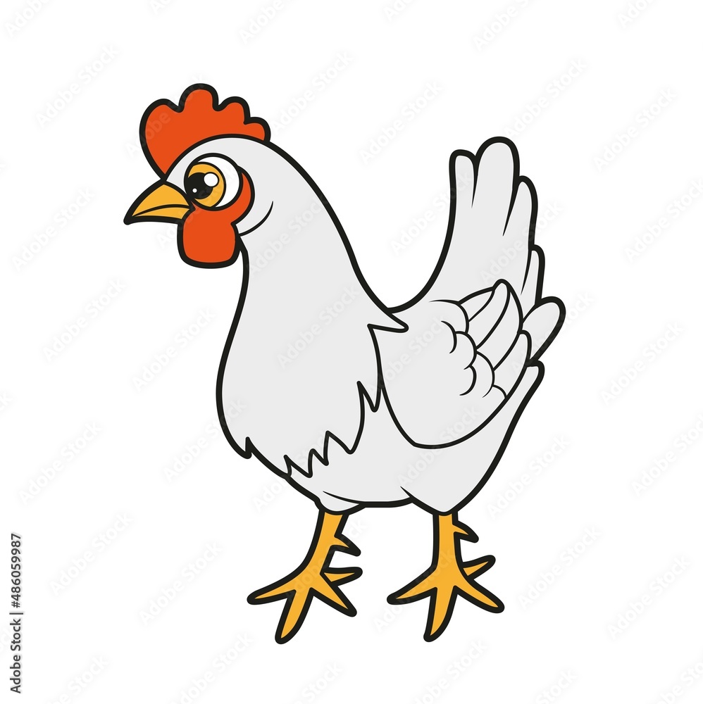 Cartoon hen outlined for coloring book on white background