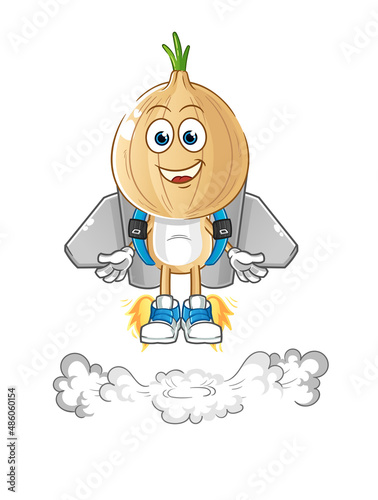 garlic head cartoon with jetpack mascot. cartoon vector
