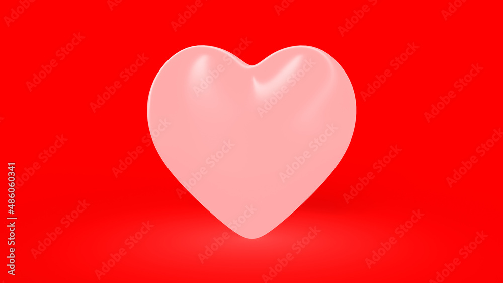 3d render one white heart on a red background Valentine's day.