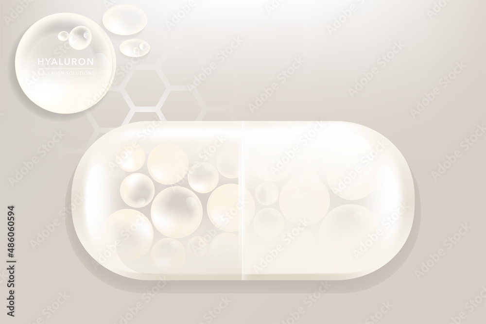 Hyaluronic acid skin solutions ad, white collagen serum drops with cosmetic advertising background ready to use, illustration vector. Hyaluronic acid skin solutions ad, white collagen serum drops with cosmetic advertising background ready to use, illustration vector.
