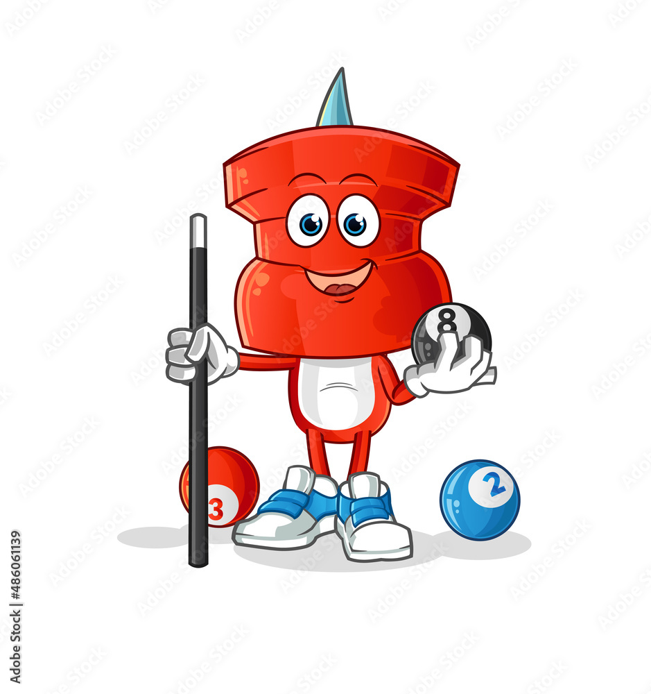 push pin head cartoon plays billiard character. cartoon vector push pin head cartoon plays billiard character. cartoon vector