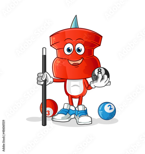 push pin head cartoon plays billiard character. cartoon vector © dataimasu