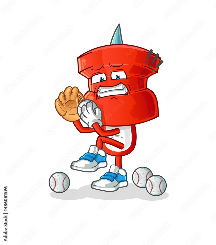 push pin head cartoon baseball pitcher. cartoon mascot vector push pin head cartoon baseball pitcher. cartoon mascot vector