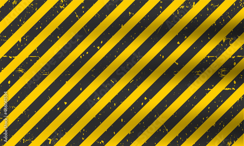 Black and Yellow diagonal stripes background with grunge texture for Warn Caution, Industrial Warning, Construction, Safety, Hazard Sign, Danger, and Barrier. Vector graphic illustration.