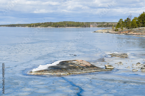 Winter landscape in the archipelago with frozen Baltic Sea photo