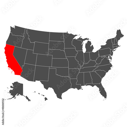 Vector map of California. High detailed illustration. Country of the United States of America. Flat style. Vector