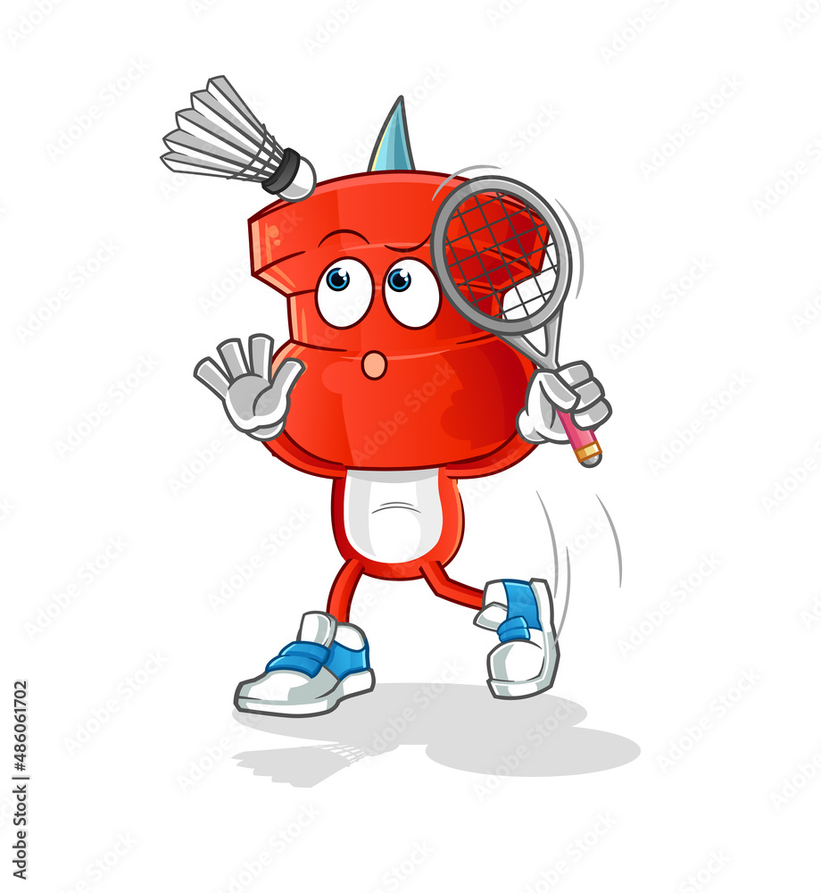 Obraz premium push pin head cartoon smash at badminton. cartoon mascot vector