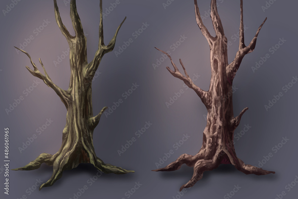 set of old trees illustration
