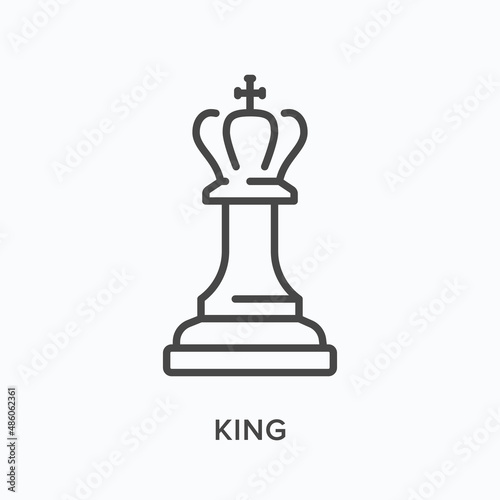 King flat line icon. Vector outline illustration of chess figure. Black thin linear pictogram for chessman piece