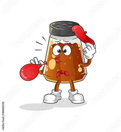 pepper powder pantomime blowing balloon. cartoon mascot vector