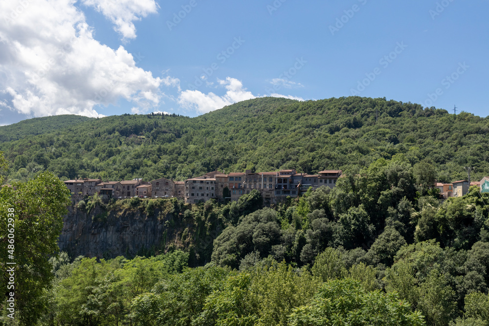 panoramic view of castellfollit de la roca in the area of la garrotxa in the north of spain