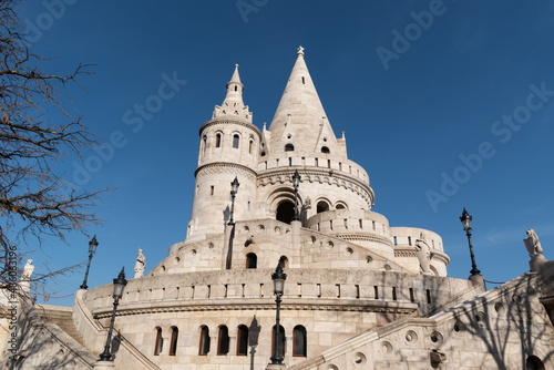 Fisherman s bastion fortress with towers in Budapest  Hungary