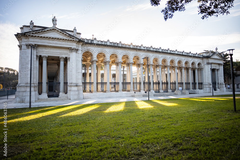 architecture in rome. columns and arches. entrance to the large basilica