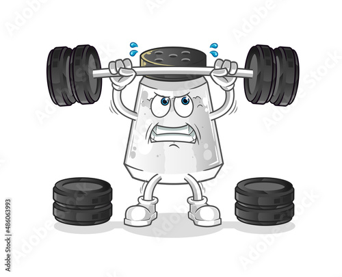 salt shaker lifting the barbell character. cartoon mascot vector