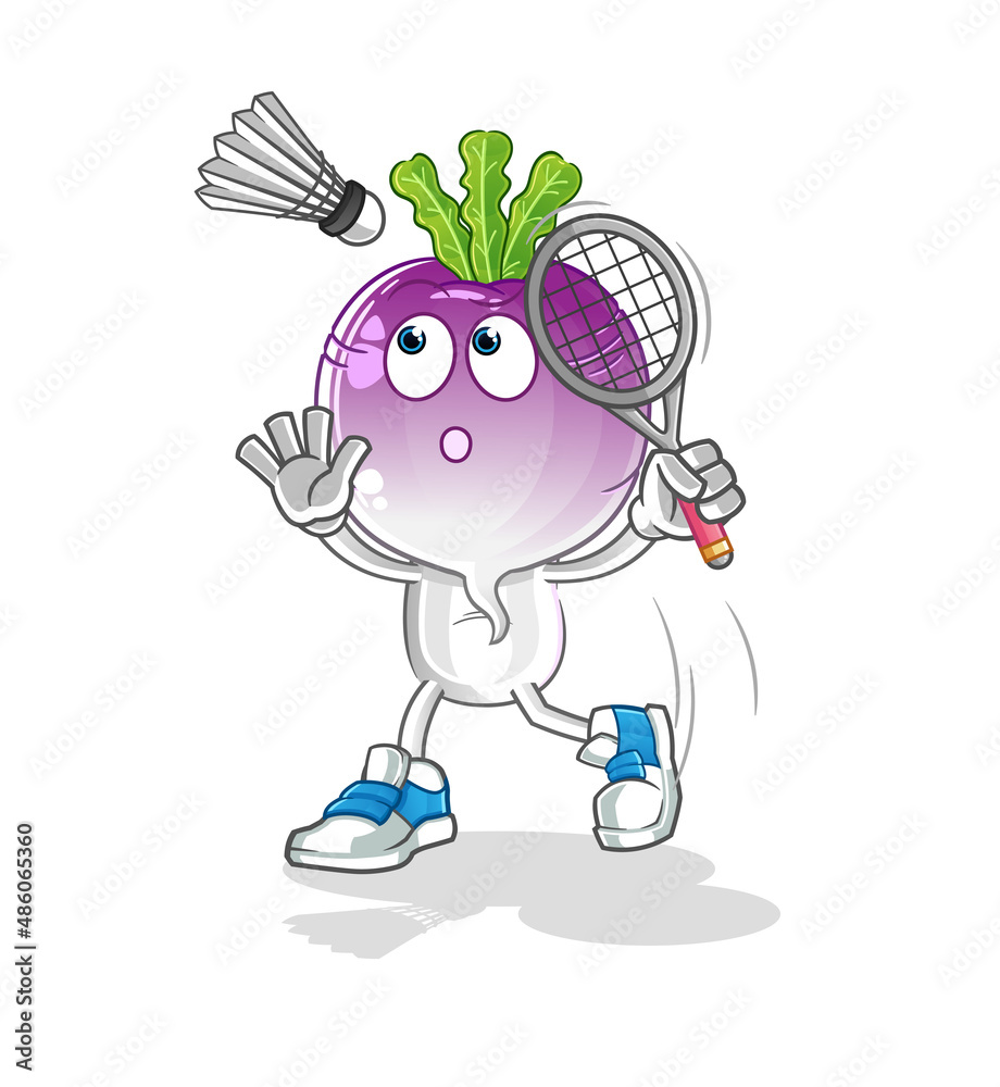 turnip head cartoon smash at badminton. cartoon mascot vector