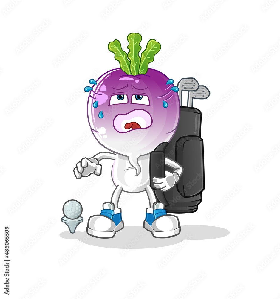 turnip head cartoon with golf equipment. cartoon mascot vector