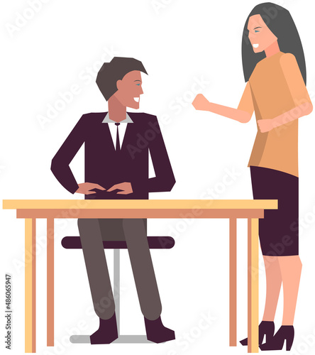 Businesspeople have project strategy planning meeting. Teamwork with business plan, creating new creative project. Meeting to discuss starting business. Colleagues discussing work in entrepreneurship