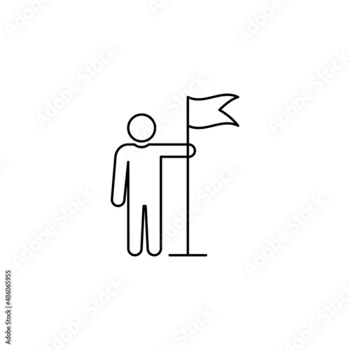 Man holding flag business people icon simple line flat illustration. eps 10