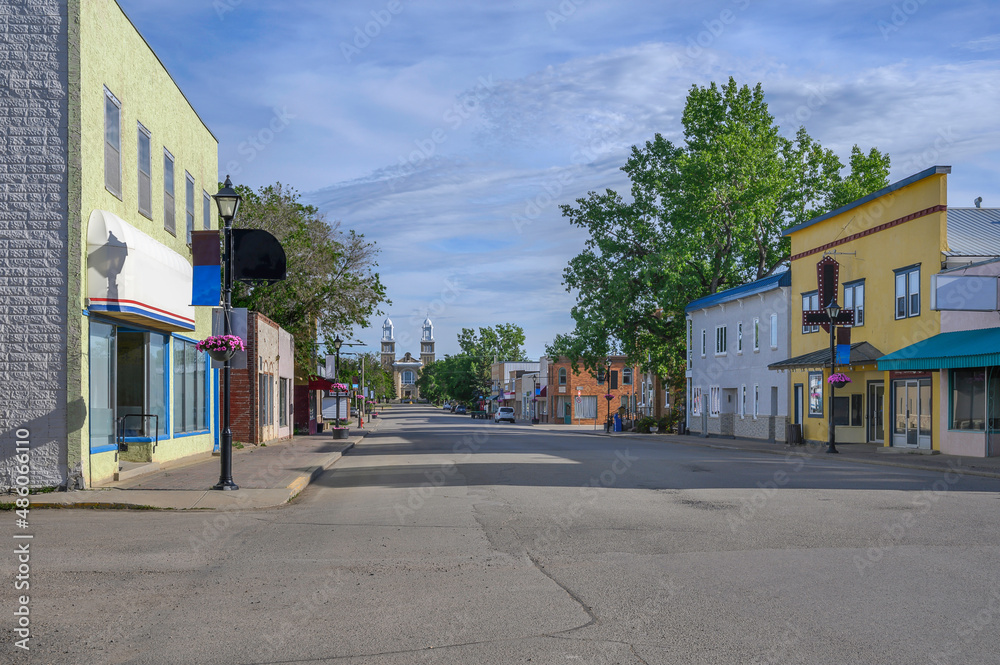 Summer street view of the town, Gravelbourg, Saskatchewan, Canada