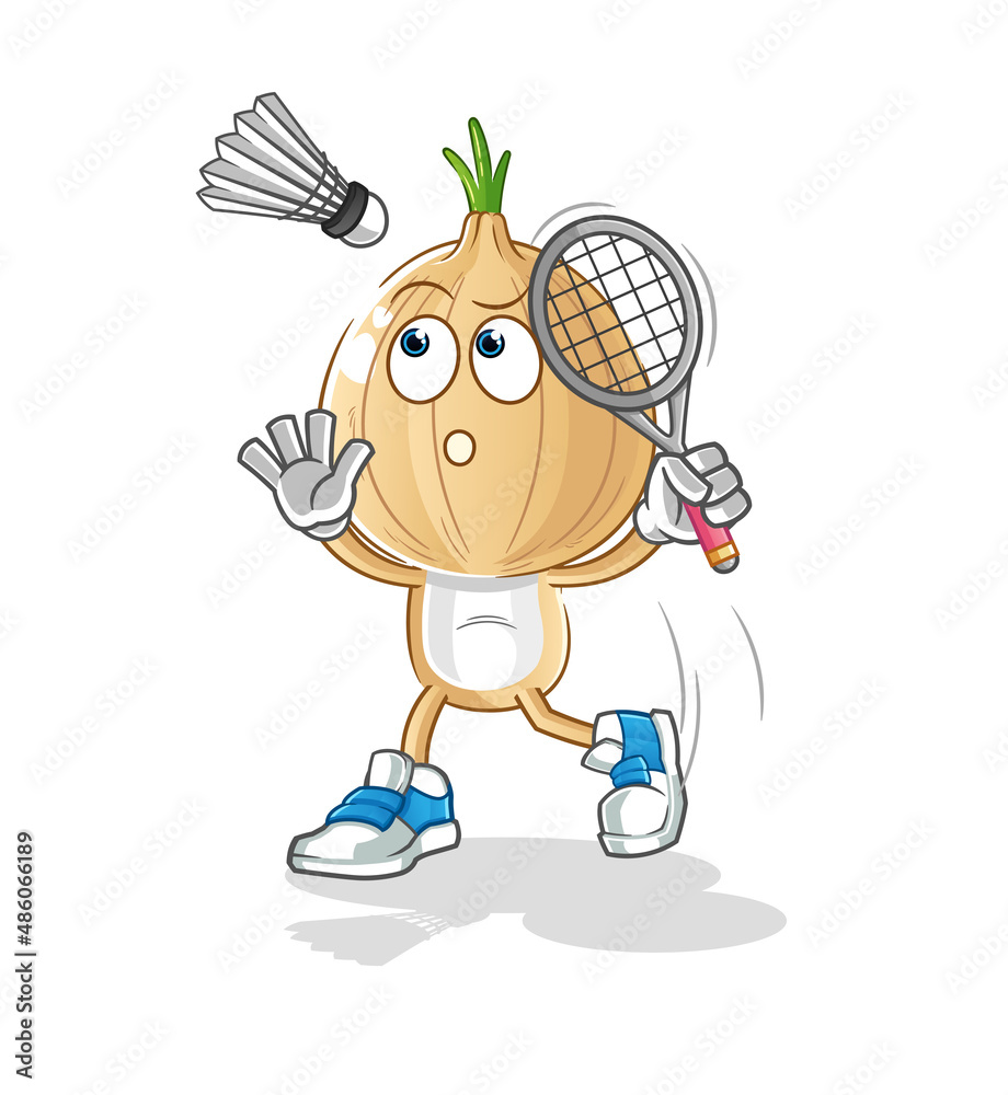 Obraz premium garlic head cartoon smash at badminton. cartoon mascot vector