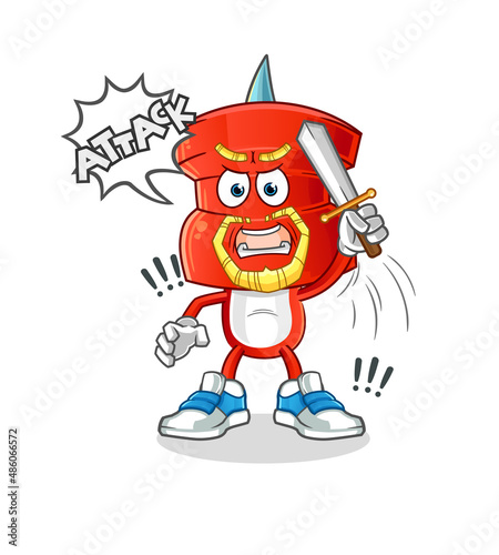push pin head cartoon knights attack with sword. cartoon vector