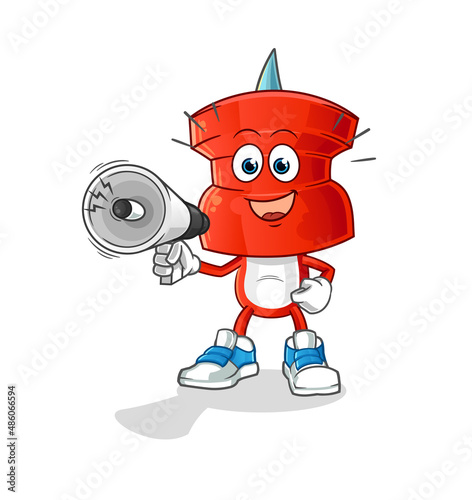 push pin head cartoon holding hand loudspeakers vector. cartoon character